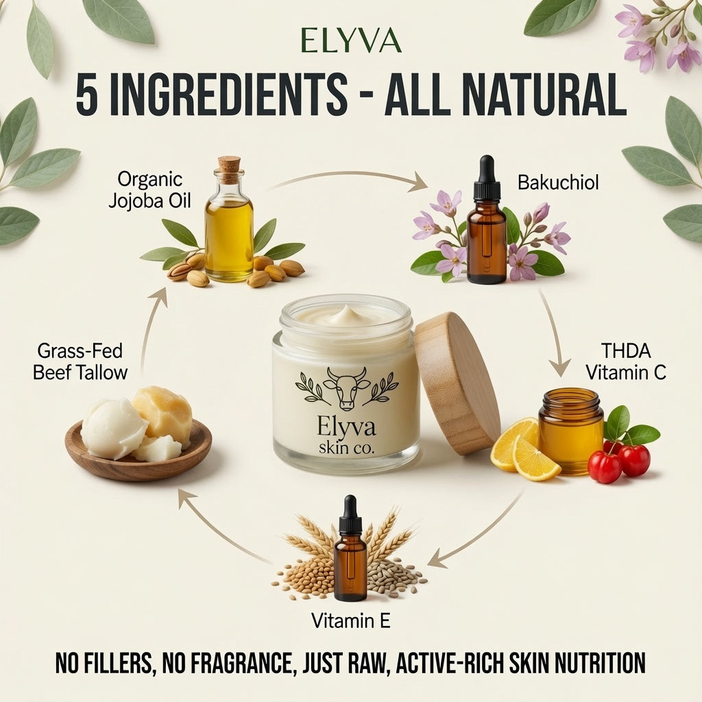 Five natural ingredients in Elyva tallow moisturizer